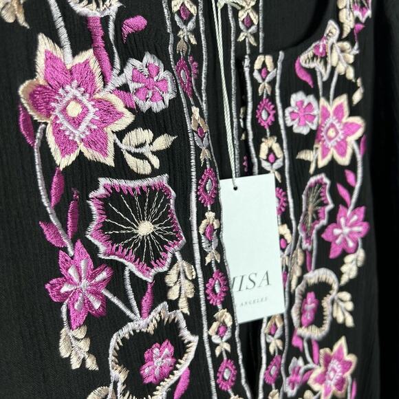 MISA LA x Anthropologie Dress Womens Medium Black Pink Embroidered Maxi Boho - Picture 13 of 16